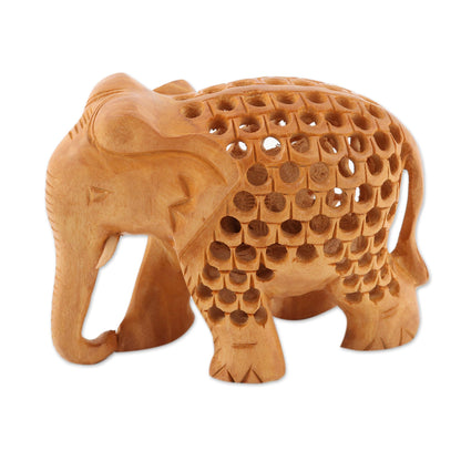 Magnificent Elephant Hand Carved Small Kadam Wood Elephant Statuette