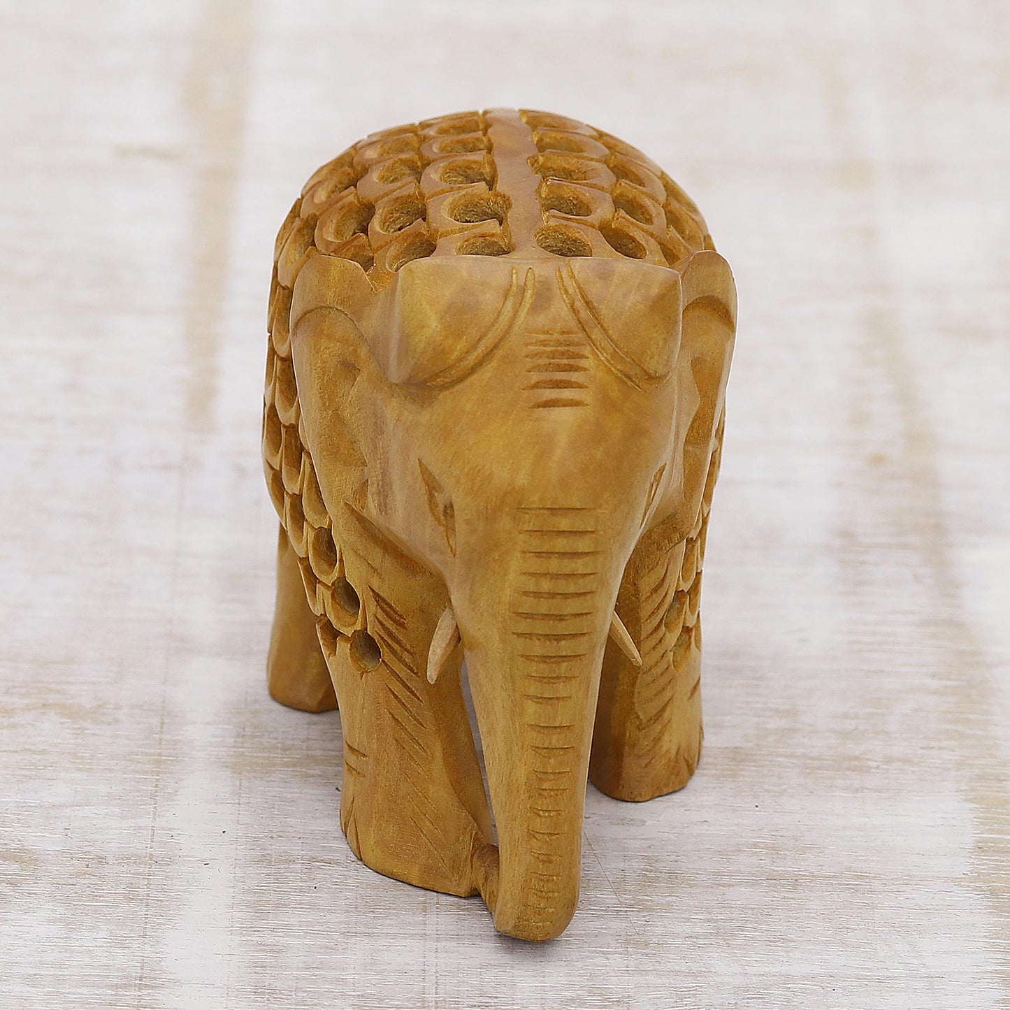 Magnificent Elephant Hand Carved Small Kadam Wood Elephant Statuette