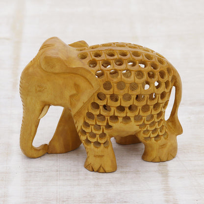 Magnificent Elephant Hand Carved Small Kadam Wood Elephant Statuette