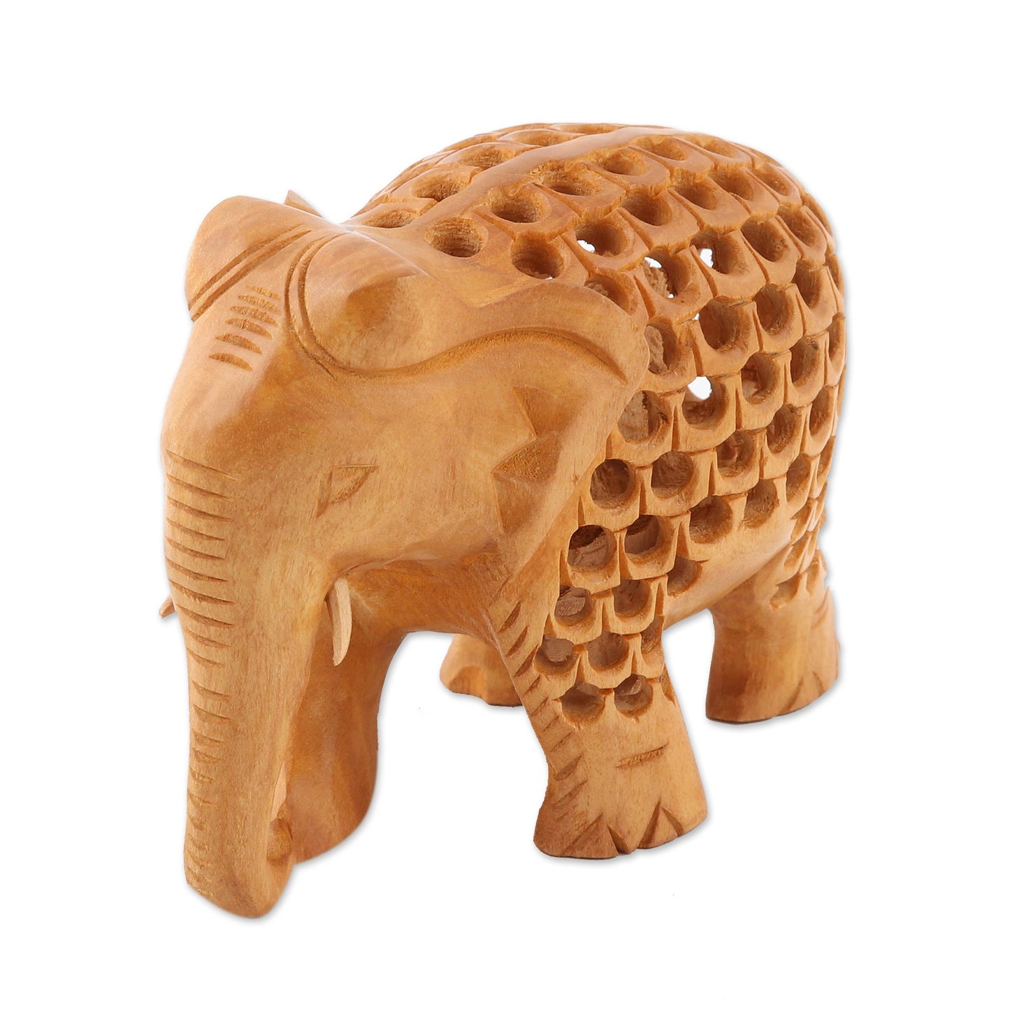 Magnificent Elephant Hand Carved Small Kadam Wood Elephant Statuette
