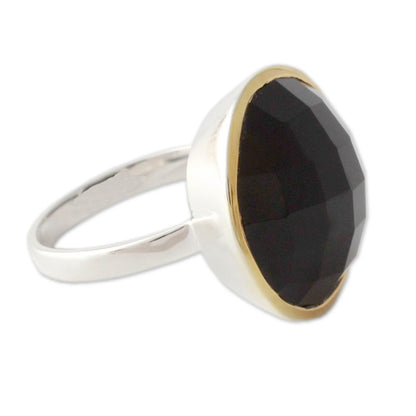 Mystical Allure 18k Gold Accented Onyx and Sterling Silver Cocktail Ring