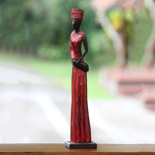 Lady Merchant Indonesian Merchant Woman Wood Sculpture from Bali Artisan