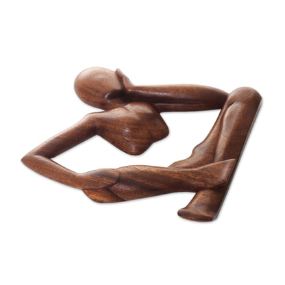 Relaxing Artisan Handmade Brown Wood Wall Sculpture of Relaxed Figure