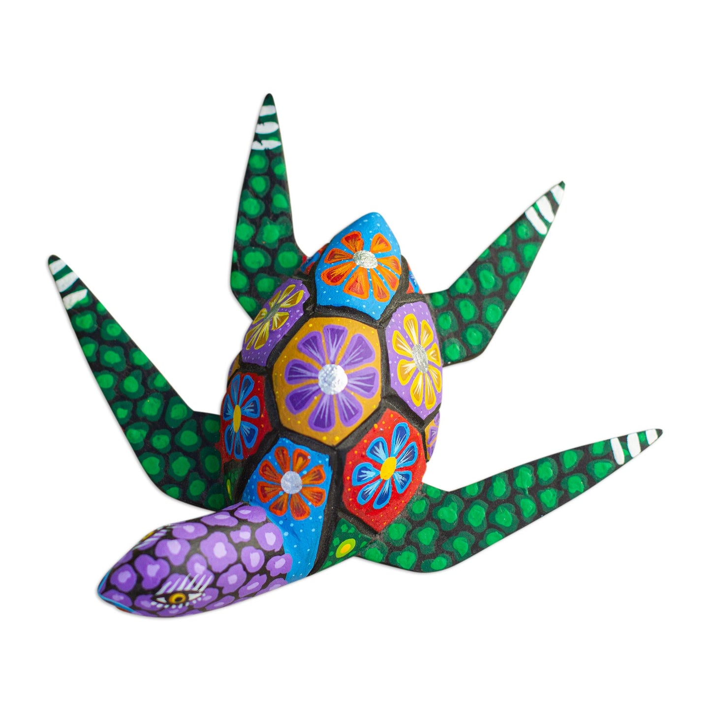 Psychedelic Turtle Hand Painted Alebrije Turtle Wood Sculpture from Mexico