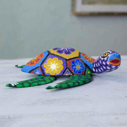 Psychedelic Turtle Hand Painted Alebrije Turtle Wood Sculpture from Mexico