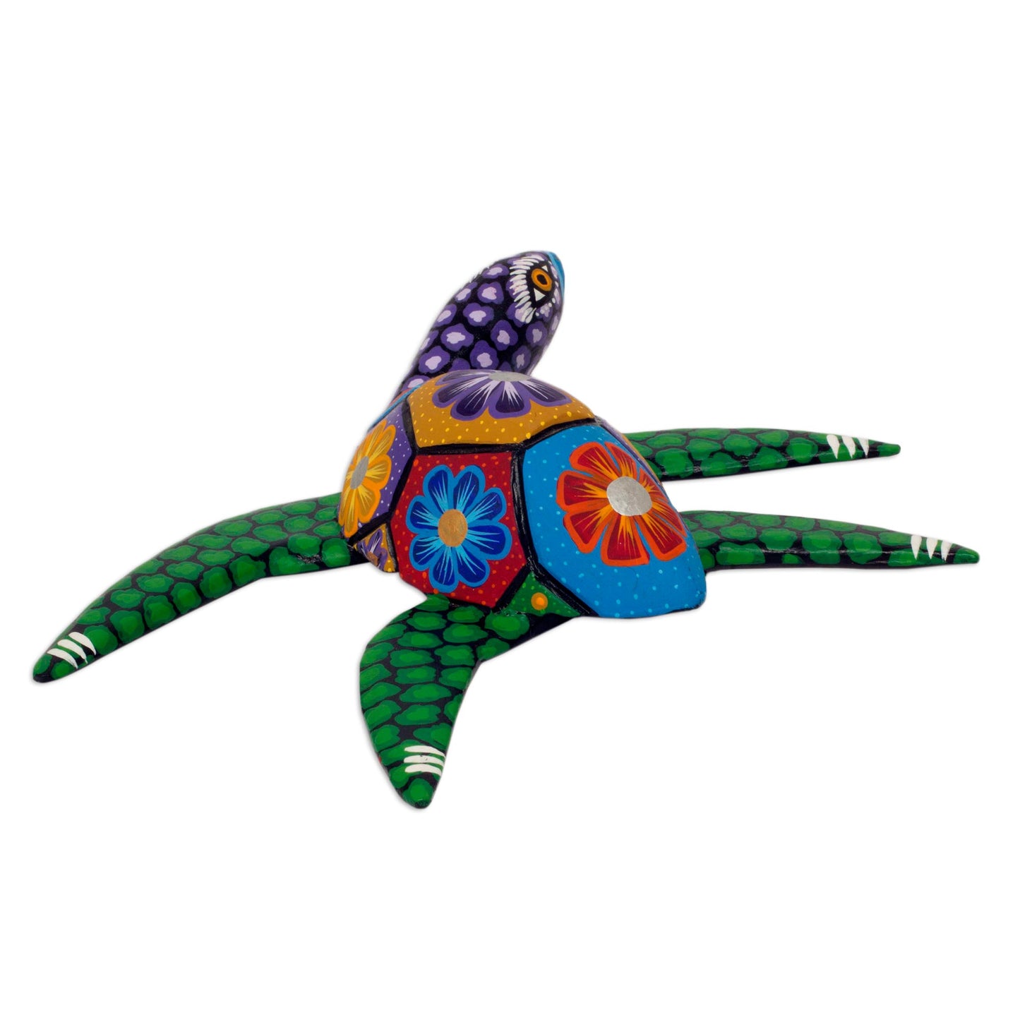 Psychedelic Turtle Hand Painted Alebrije Turtle Wood Sculpture from Mexico