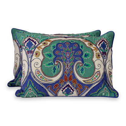 Autumn in Delhi Multicolored Embroidered Cushion Covers from India (pair)
