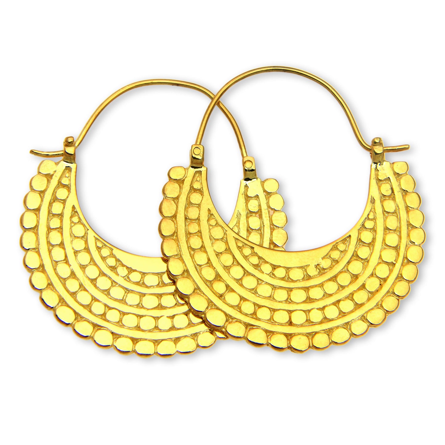 Golden Crescent Artisan Crafted 22k Gold Plated Hoop Style Earrings