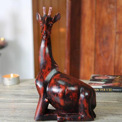 Kneeling Giraffe African Hand Carved Wood Kneeling Giraffe Sculpture