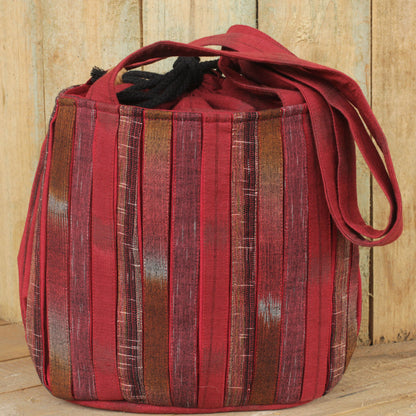 Orient Red Hand Woven Red Ikat Style Cotton Shoulder Bag with Pockets