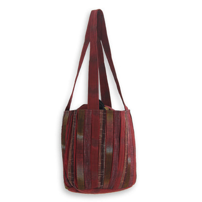 Orient Red Hand Woven Red Ikat Style Cotton Shoulder Bag with Pockets