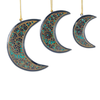 Midnight Moons Fair Trade Hand Painted Moon Christmas Ornaments (set of 3)