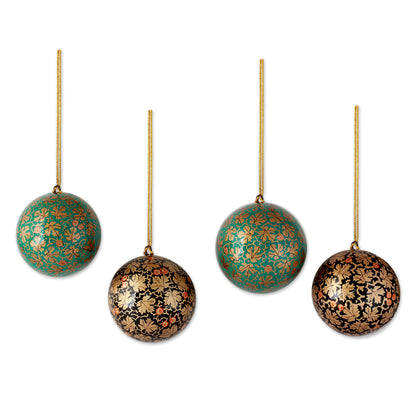 Chinar Cheer Green and Black Leaf Pattern Holiday Ornaments (set of 4)