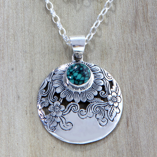 Sunflower Garden Fair Trade Sterling Silver Flower Pendant Necklace from Bali