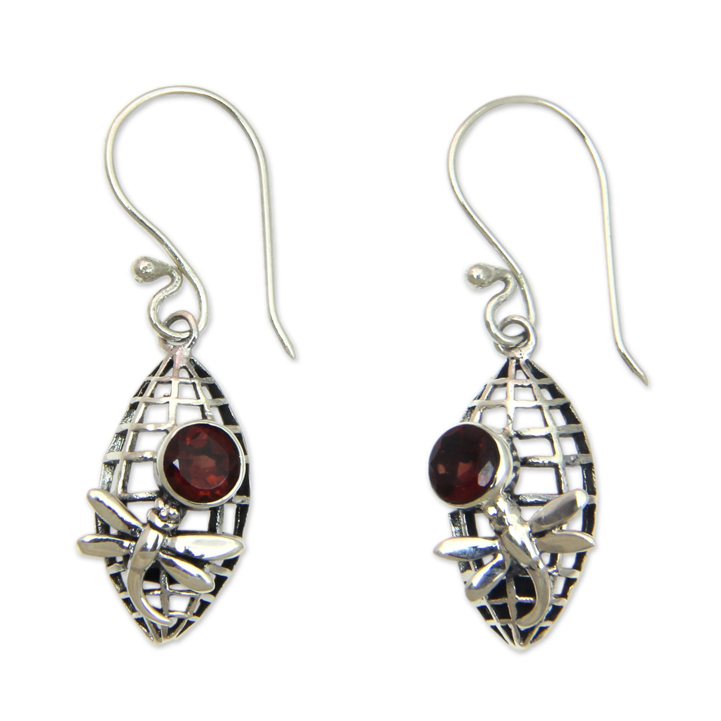 Kintamani Dragonfly in Crimson Silver Dragonfly Earrings with 1 Carat Garnet Accents