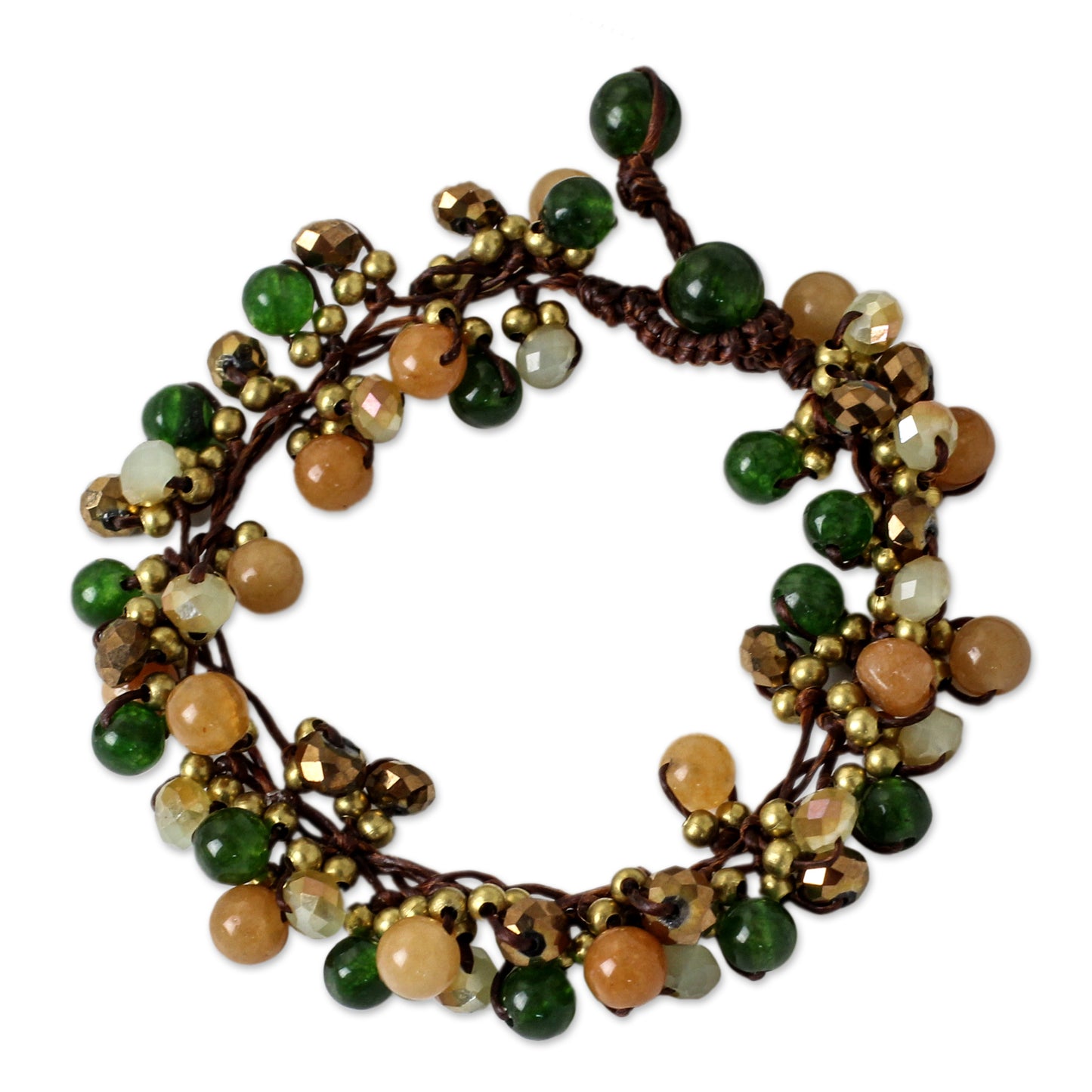 Tropical Cattlelaya Artisan Hand Knotted Green Yellow Beaded Bracelet