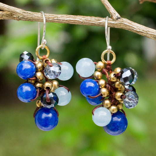 Blue Beaded Cluster Earrings