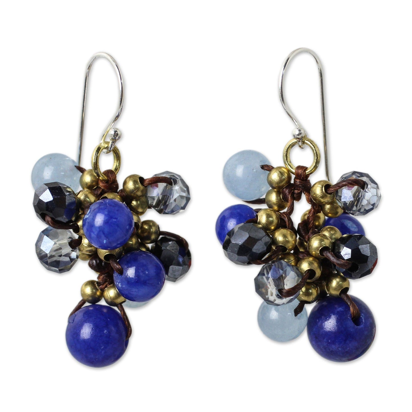 Blue Beaded Cluster Earrings