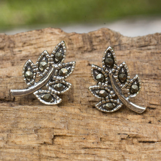 Petite Leaves Marcasite & Silver Stud Earrings