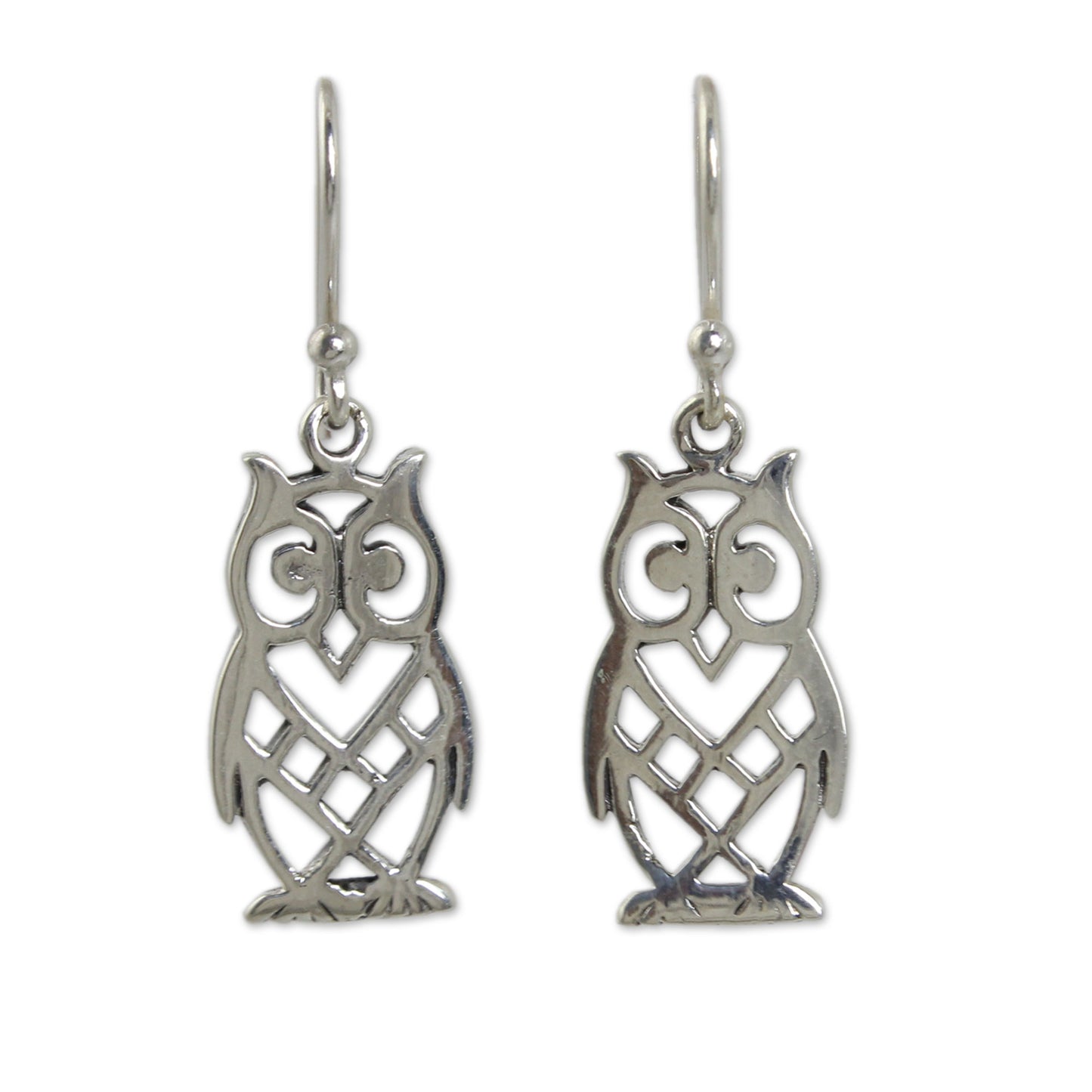 Petite Owl Animal Themed Openwork Sterling Silver Earrings