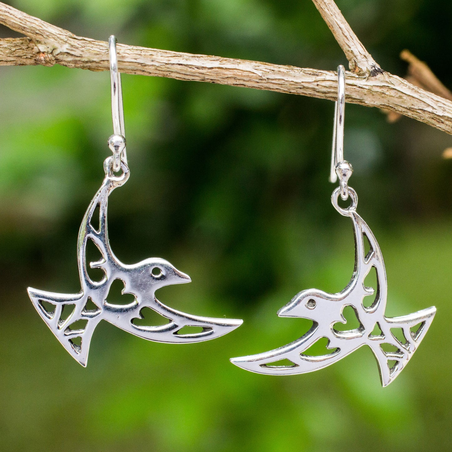 Fly Me Away Artisan Crafted Sterling Silver Bird Hook Earrings