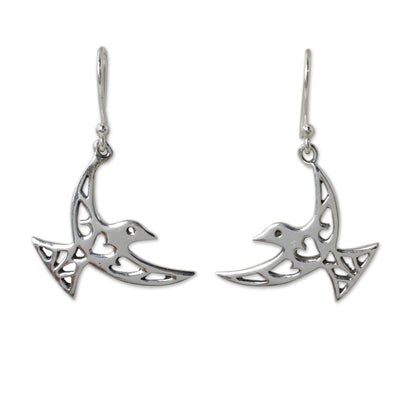 Fly Me Away Artisan Crafted Sterling Silver Bird Hook Earrings