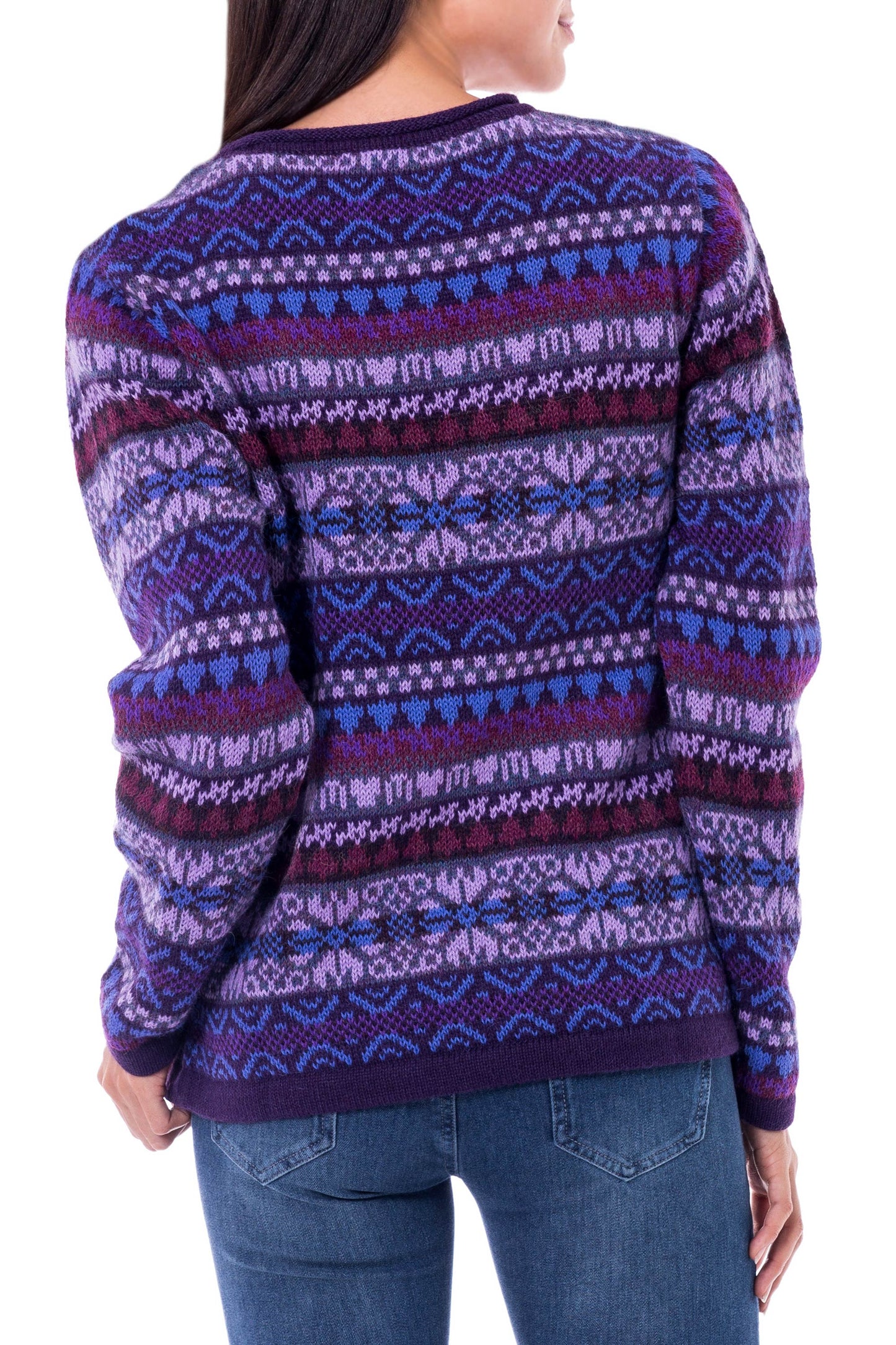 Purple Poppy Knit 100% Alpaca Snowflake Pattern Pullover Sweater