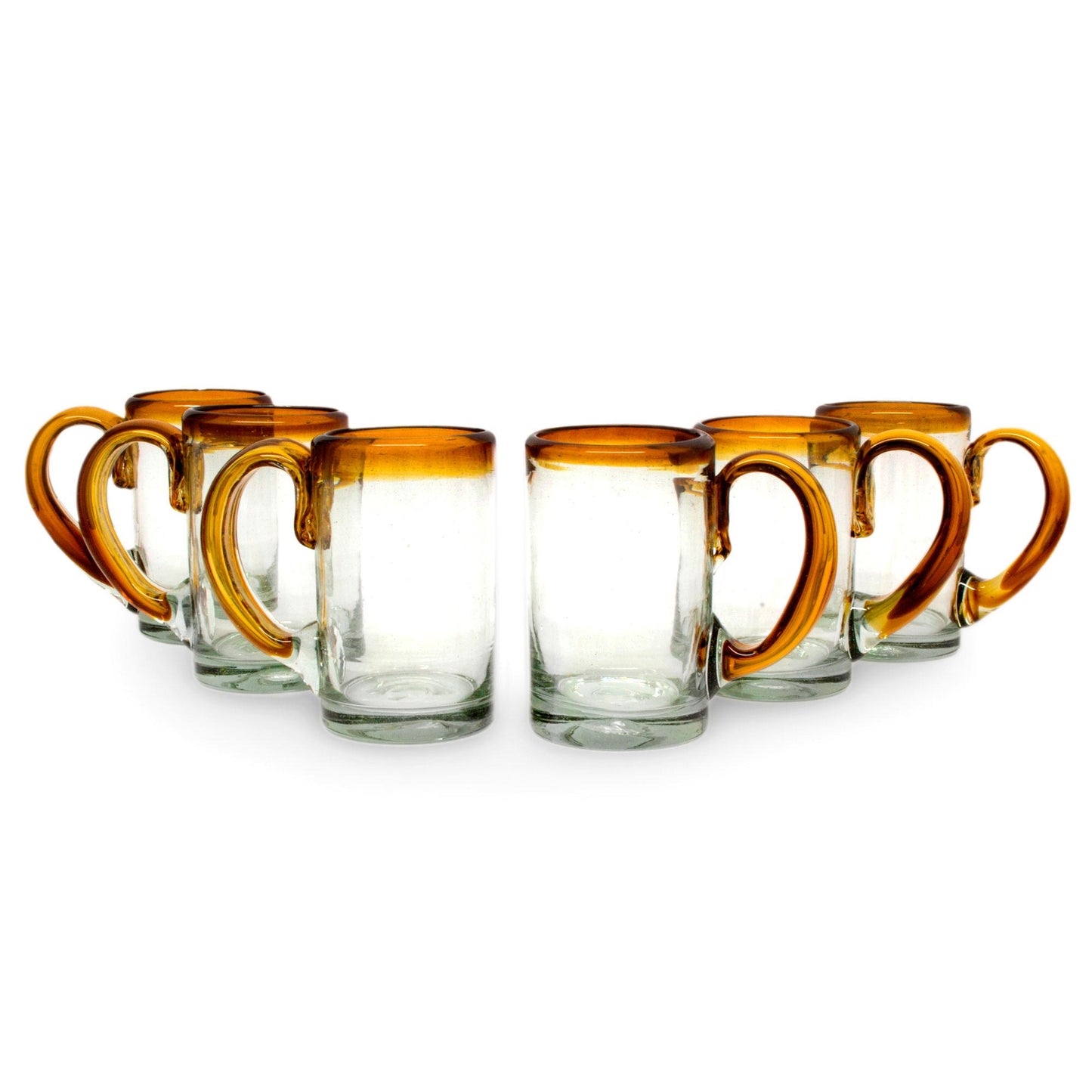 Amber Beer Hand Blown Beer Glasses with Amber Handle and Rim (Set of 6)