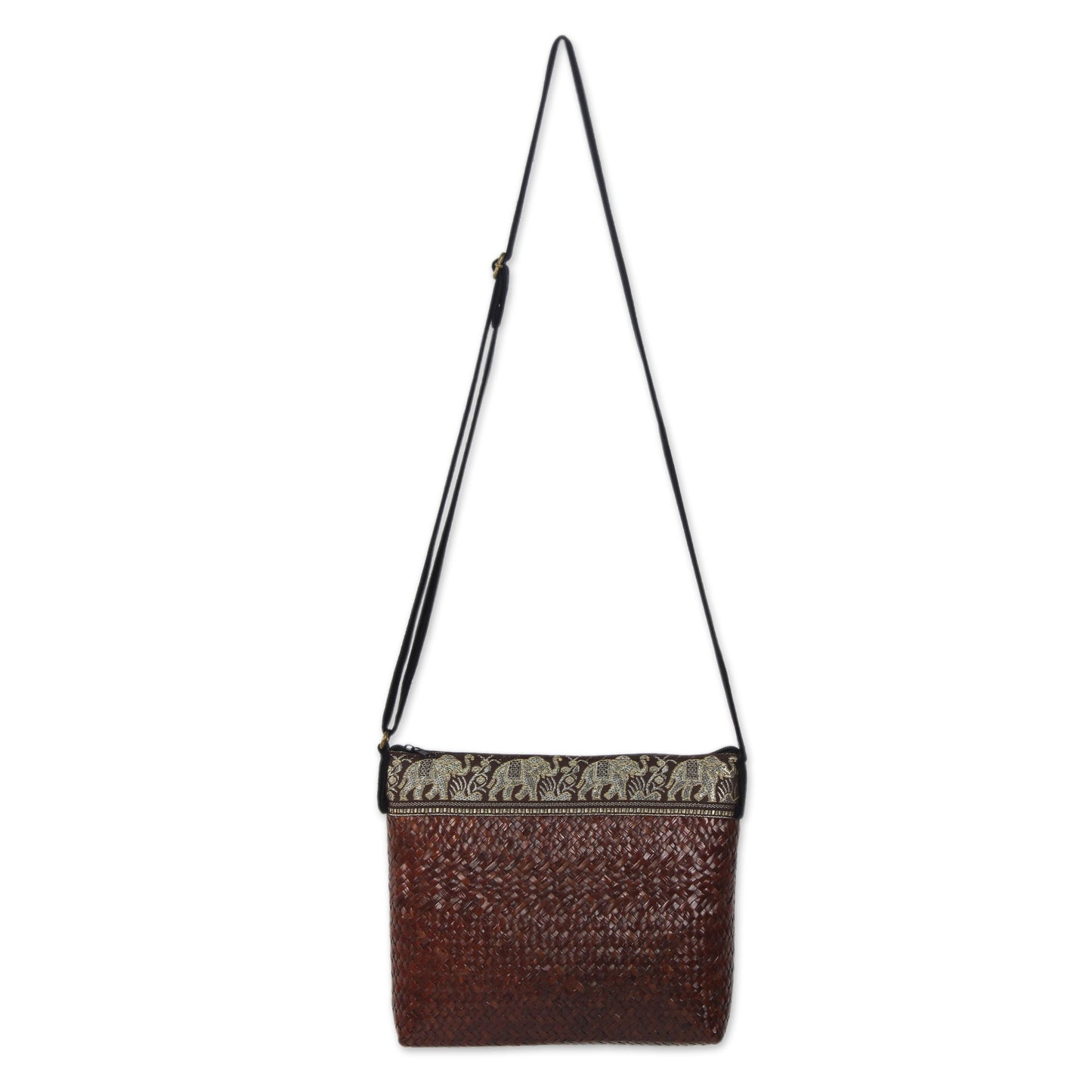 Siam Elephants on Brown Sedge Cotton Shoulder Bag