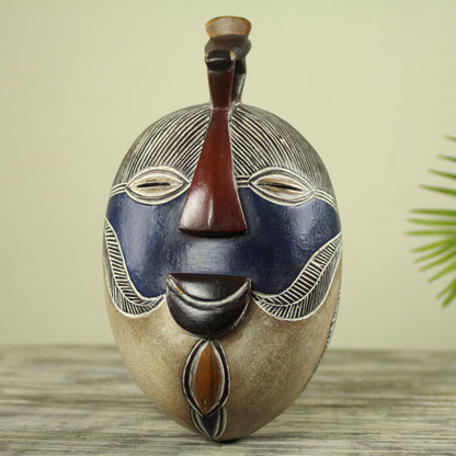 Songye Kifwebe Handmade Congolese Wood Wall Mask with Bird Accent