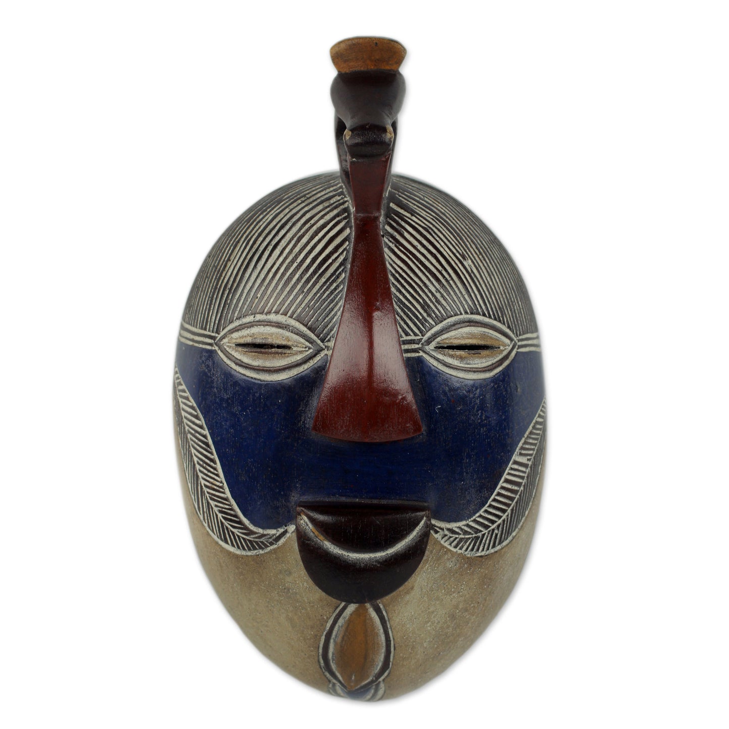 Songye Kifwebe Handmade Congolese Wood Wall Mask with Bird Accent