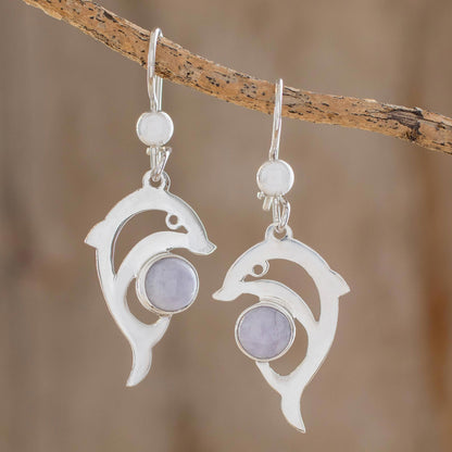 Lilac Dolphin Handmade Silver Dolphin Earrings with Lilac Maya Jade