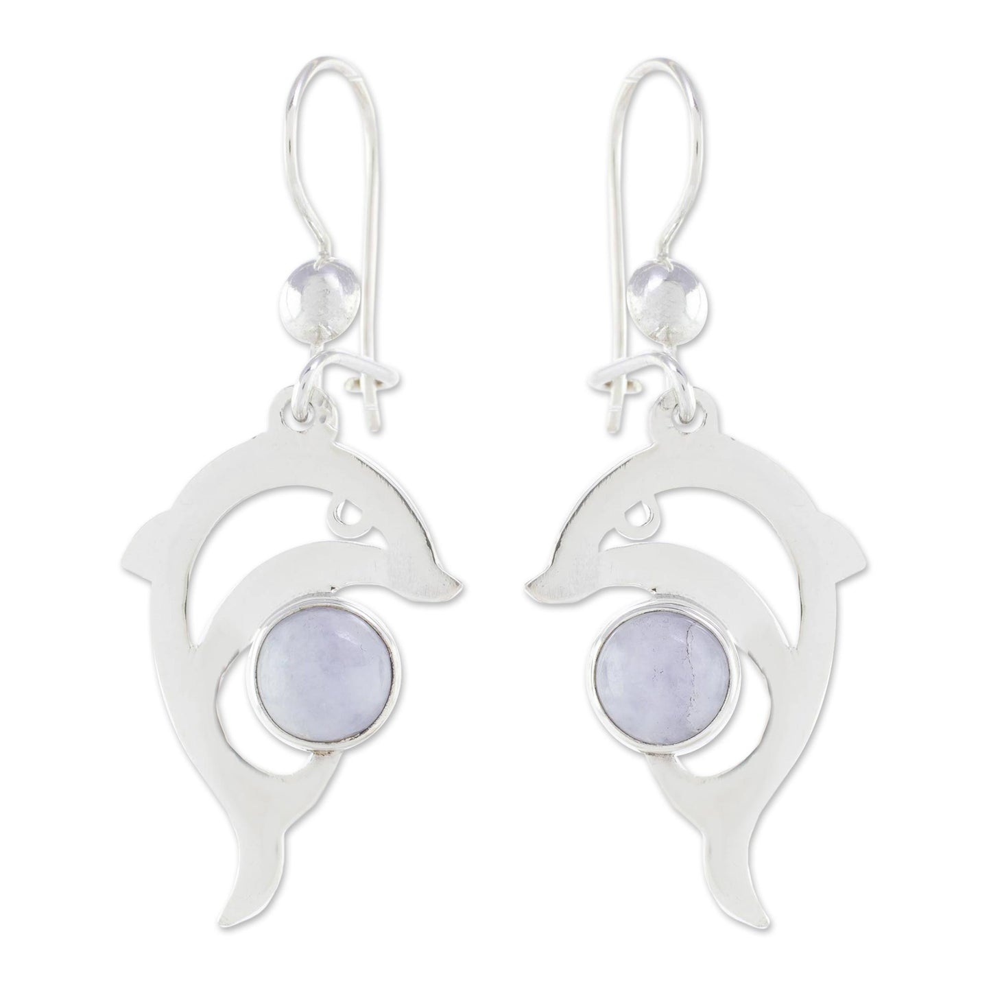 Lilac Dolphin Handmade Silver Dolphin Earrings with Lilac Maya Jade