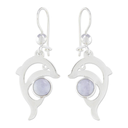 Lilac Dolphin Handmade Silver Dolphin Earrings with Lilac Maya Jade