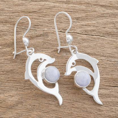 Lilac Dolphin Handmade Silver Dolphin Earrings with Lilac Maya Jade