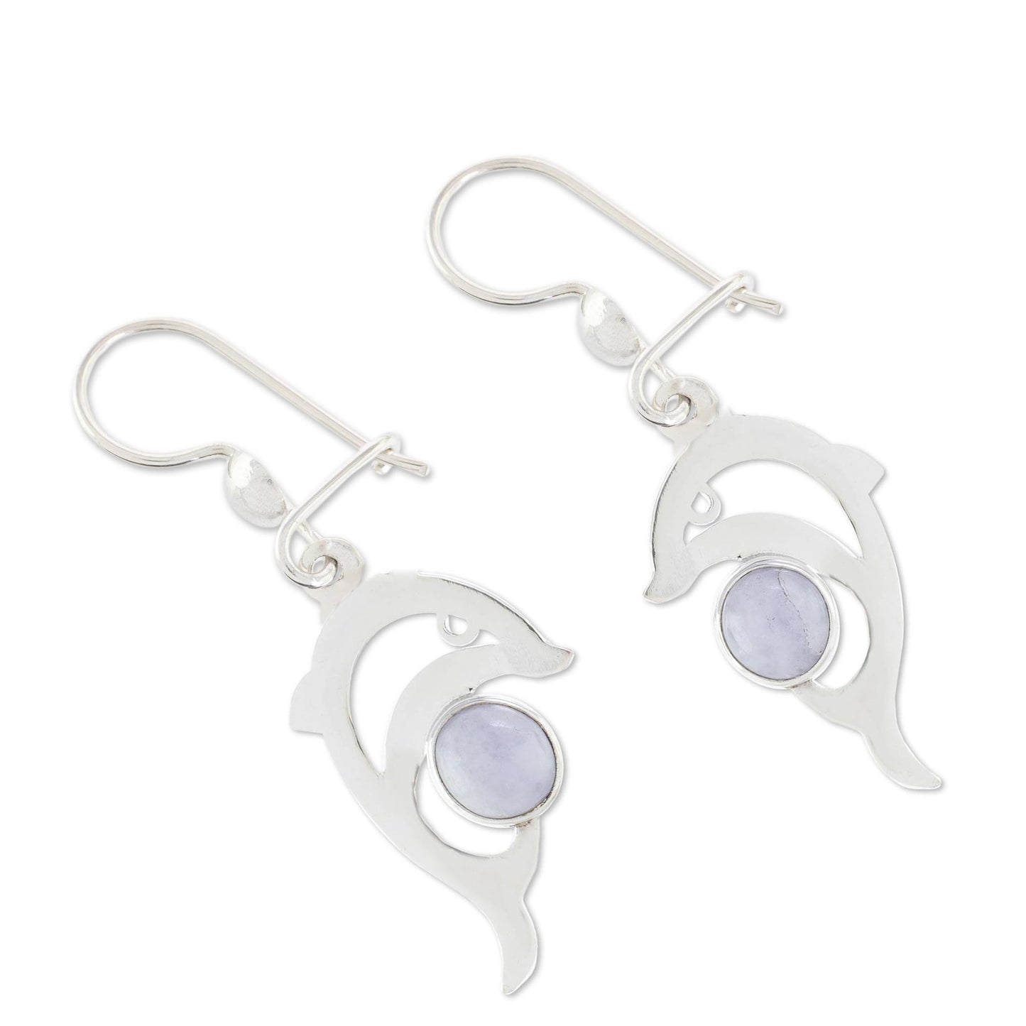 Lilac Dolphin Handmade Silver Dolphin Earrings with Lilac Maya Jade