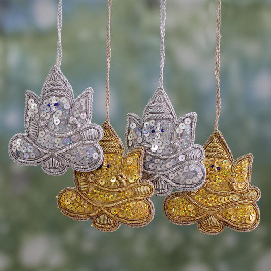 Happy Ganesha 4 Glittery Handmade Ornaments Depicting Lord Ganesha