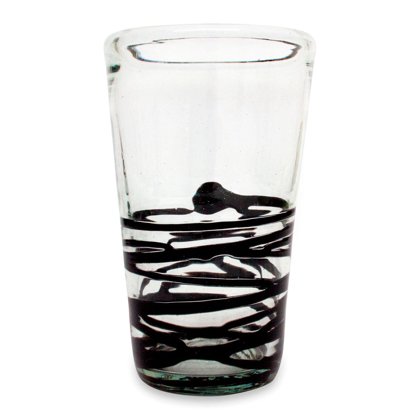 Ebony Spin Set of 6 Hand Blown Black Spiral Glass Tumblers from Mexico