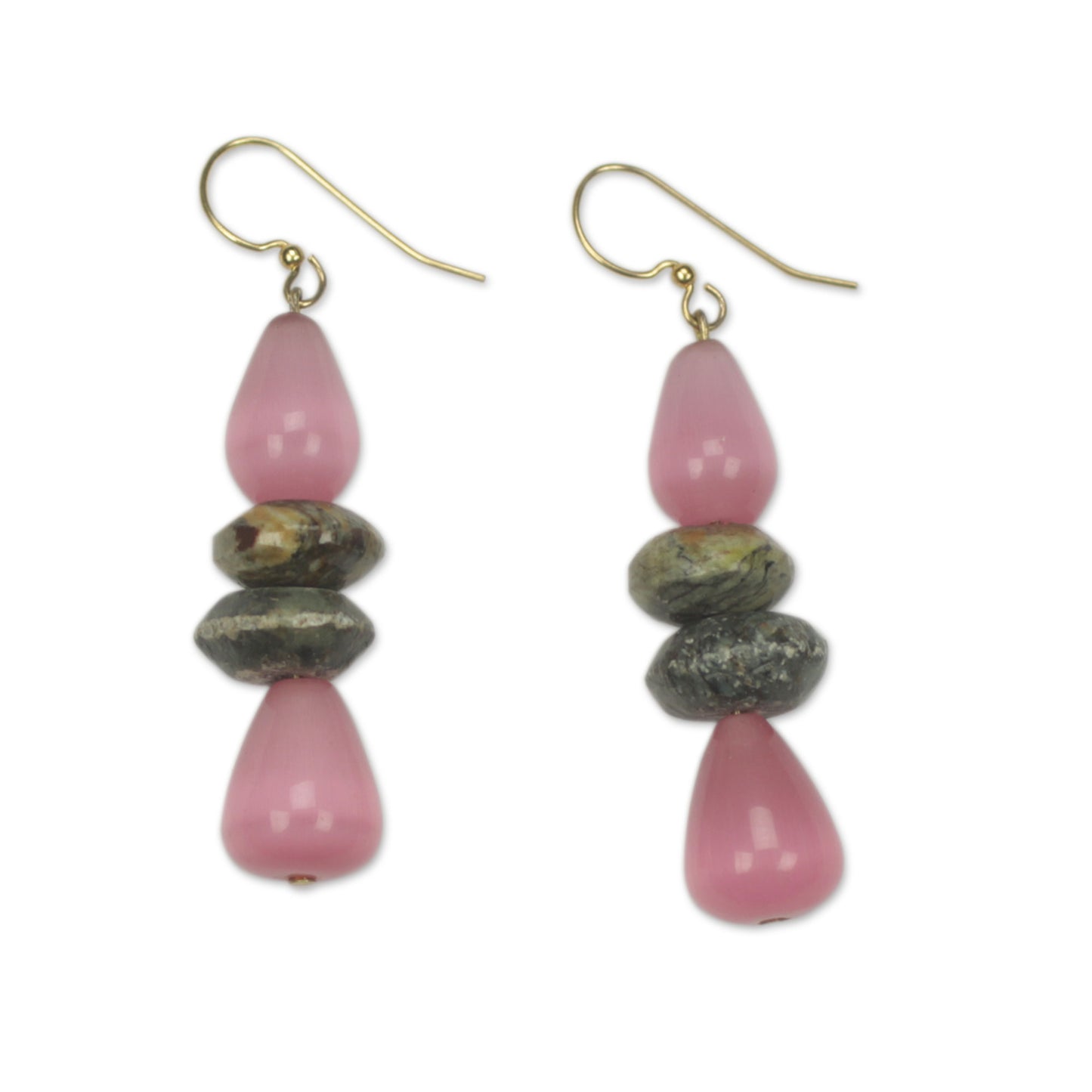 Odefo Fair Trade African Beaded Earrings with Pink Cat's Eye