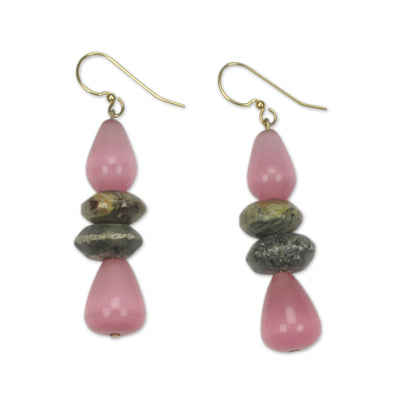 Odefo Fair Trade African Beaded Earrings with Pink Cat's Eye
