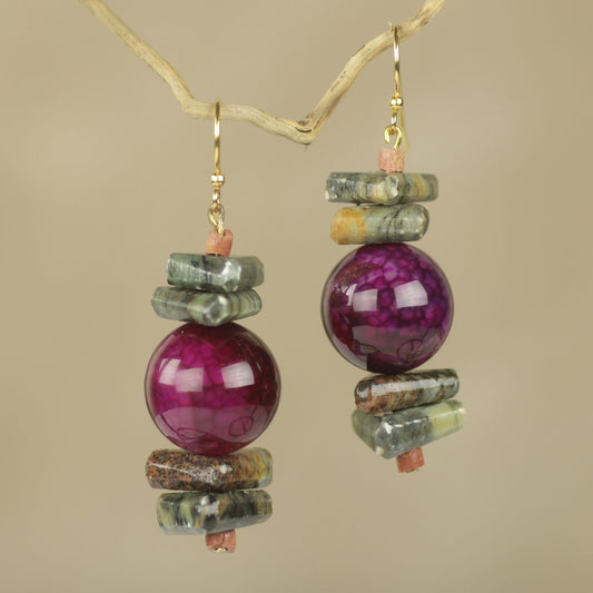 Oboafo Ye Na Purple Agate and Soapstone Beaded Earrings from Ghana