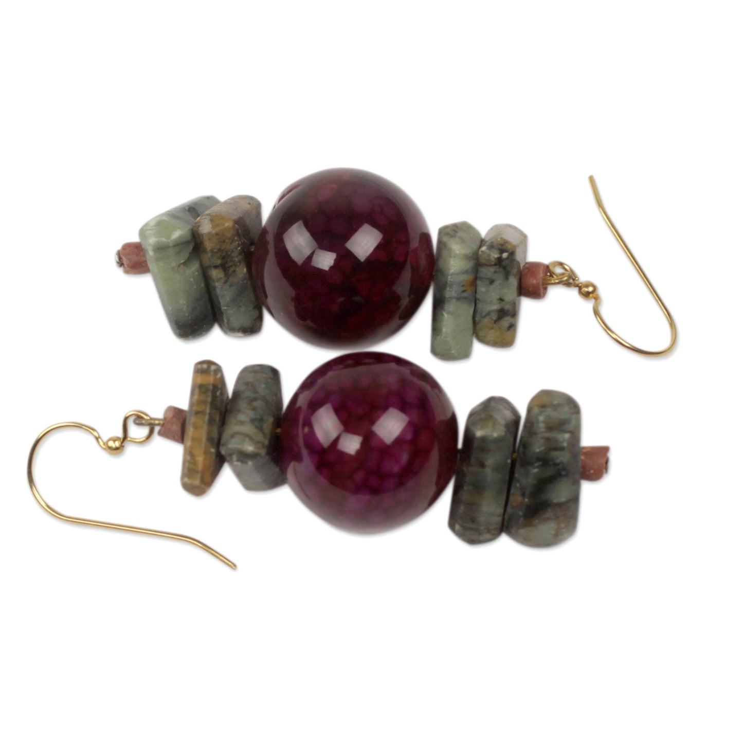 Oboafo Ye Na Purple Agate and Soapstone Beaded Earrings from Ghana