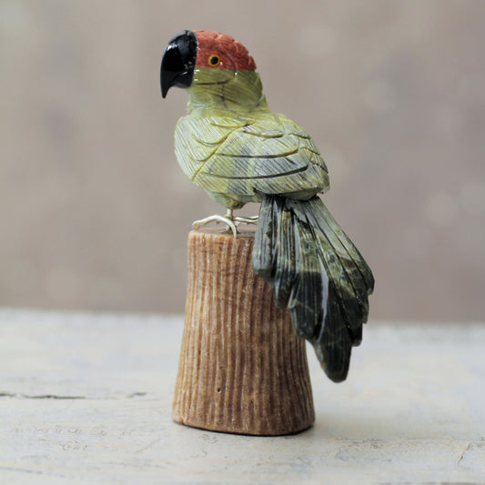 Amazon Parrot Andean Green Parrot Hand Carved Gemstone Bird Sculpture