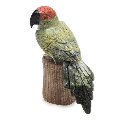 Amazon Parrot Andean Green Parrot Hand Carved Gemstone Bird Sculpture