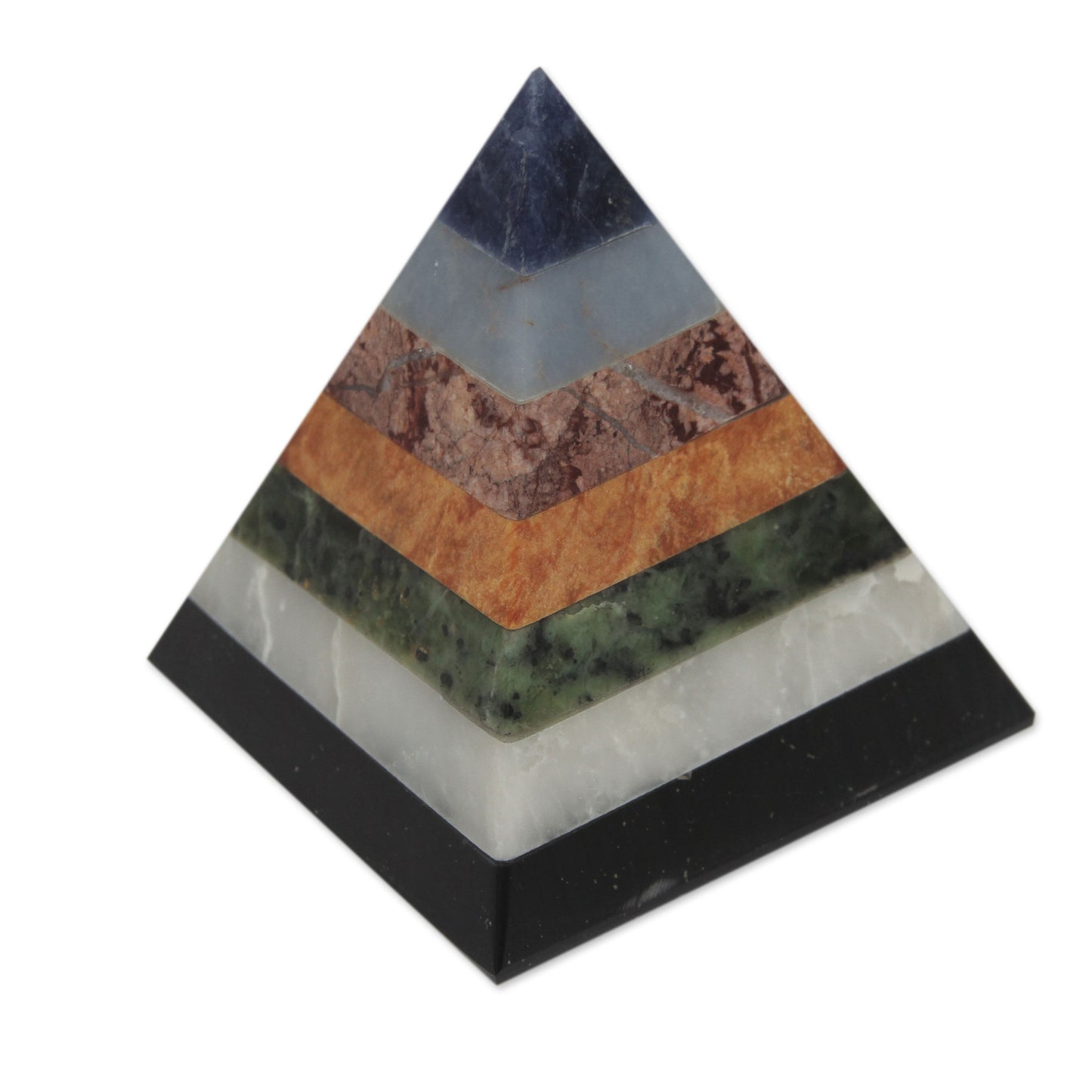 Positive Spirituality Artisan Crafted Seven Gem Pyramid Sculpture from the Andes