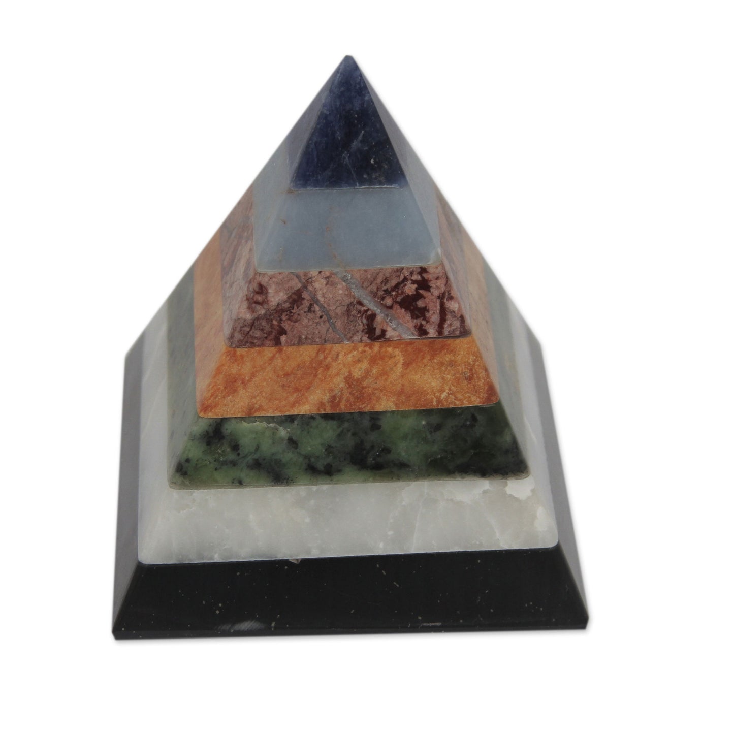 Positive Spirituality Artisan Crafted Seven Gem Pyramid Sculpture from the Andes