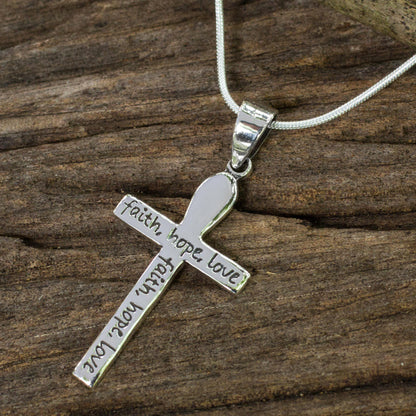 Faith, Hope, Love Sterling Silver Cross Necklace