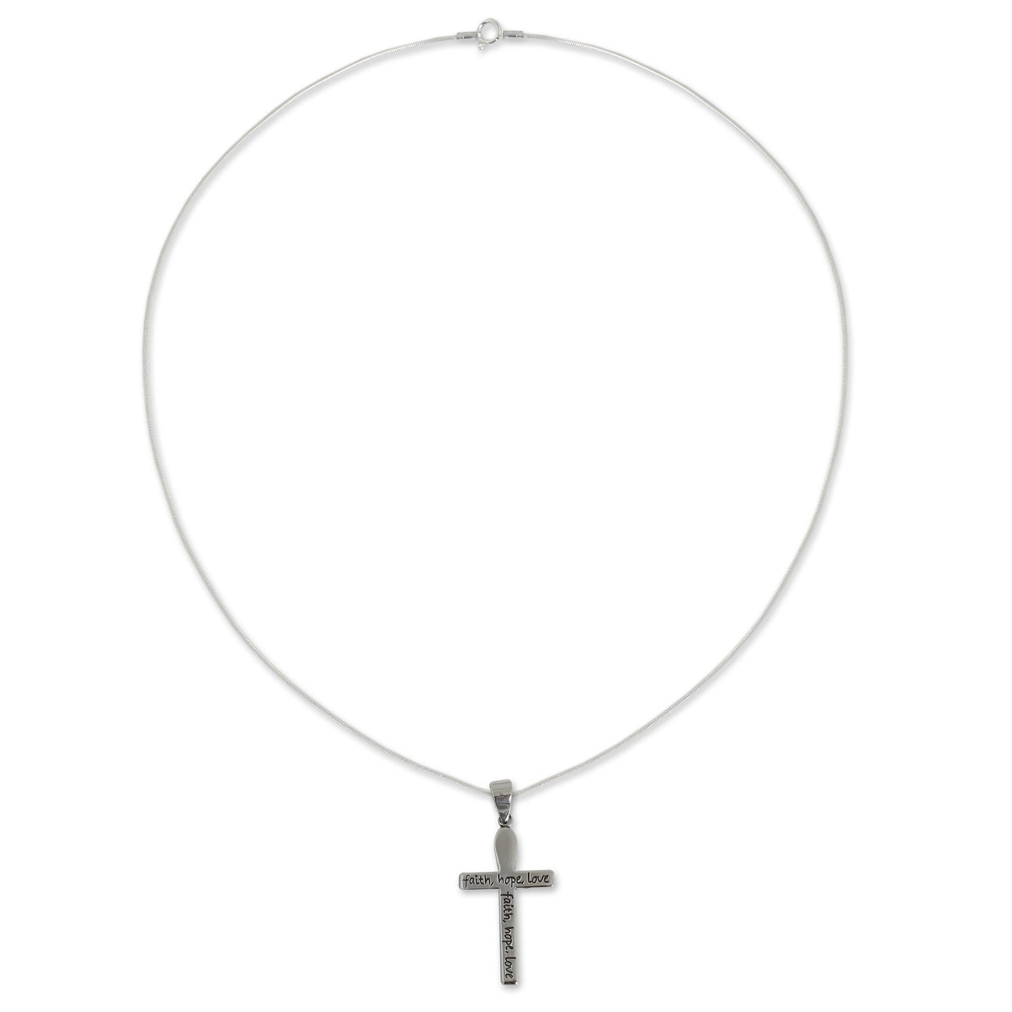 Faith, Hope, Love Sterling Silver Cross Necklace