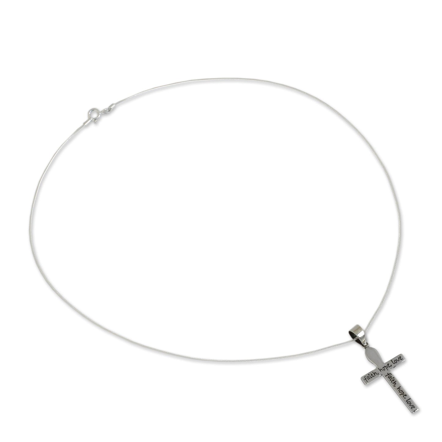 Faith, Hope, Love Sterling Silver Cross Necklace