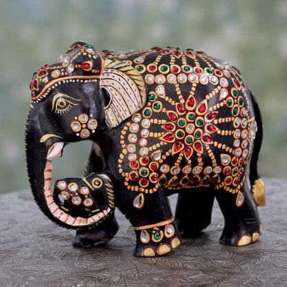 Majestic Mama Elephant Bejeweled Mama Elephant Hand Crafted Statuette